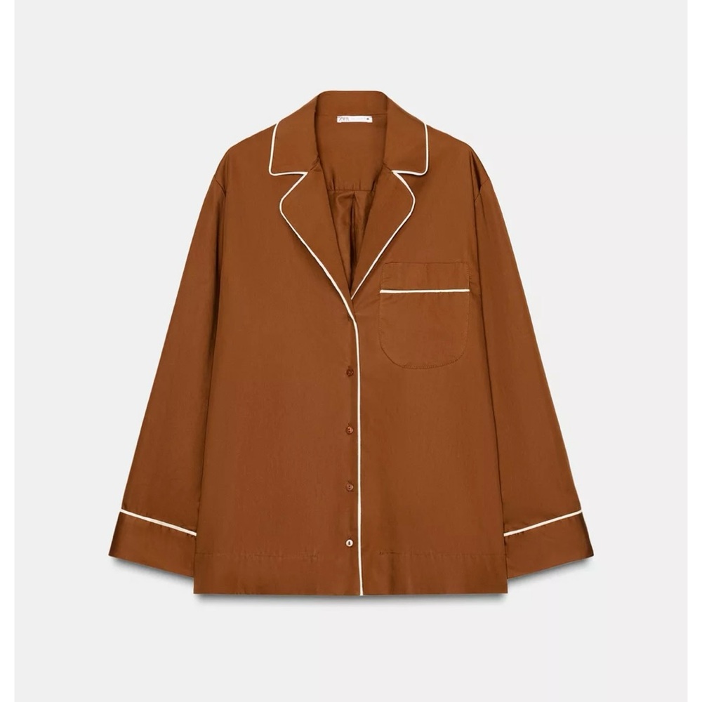 Zara Brown Poplin Pajama Shirt